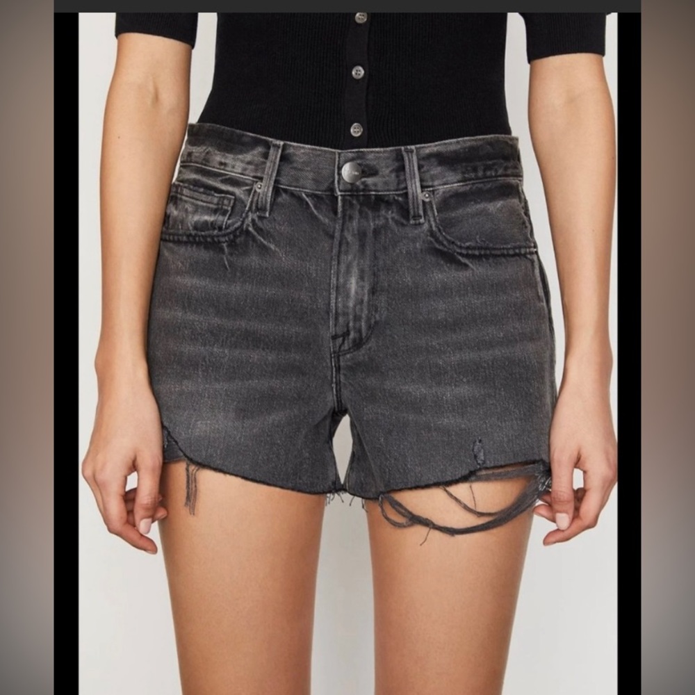 FRAME Le Brigette Cutoff Shorts Distressed Black Size 29